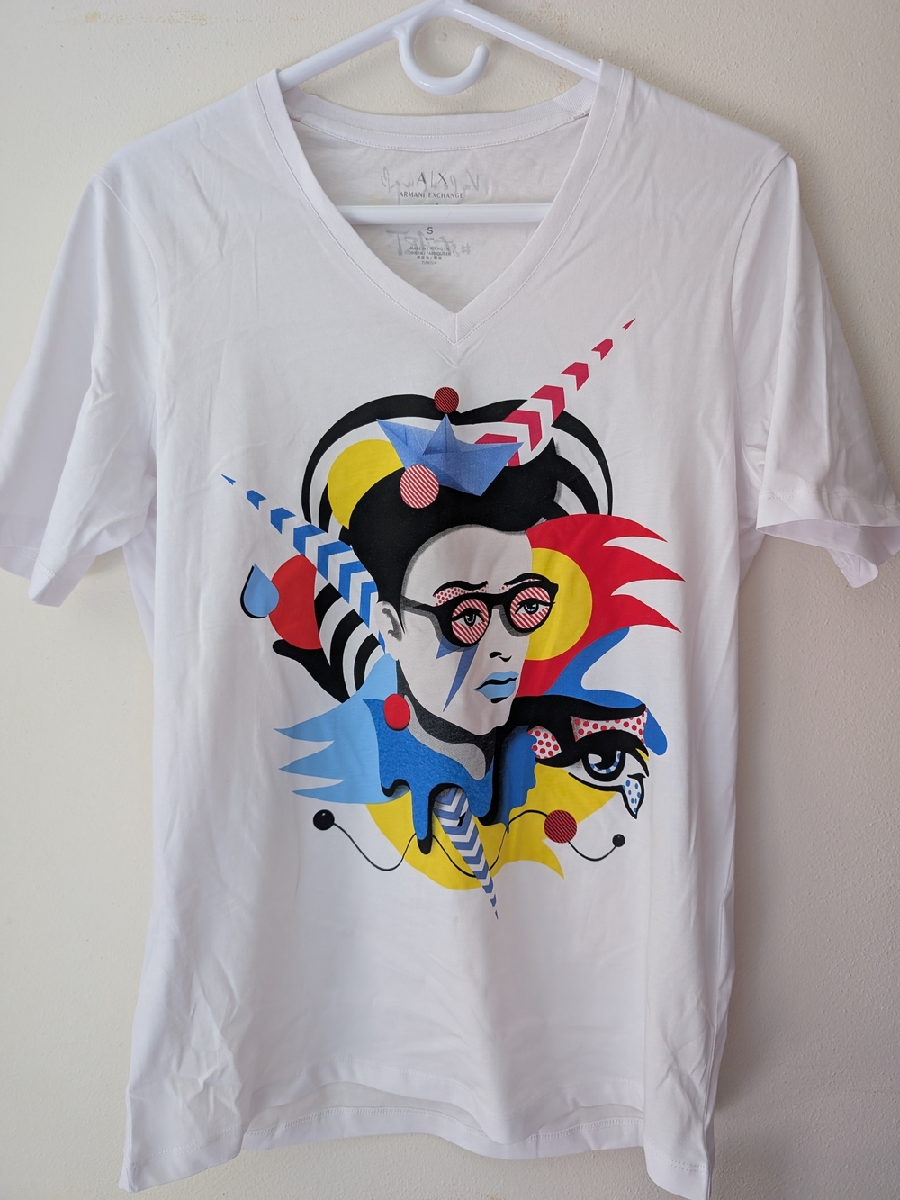 Armani Exchange A|X ValentinaB #stART White V-Neck Graphic T-Shirt